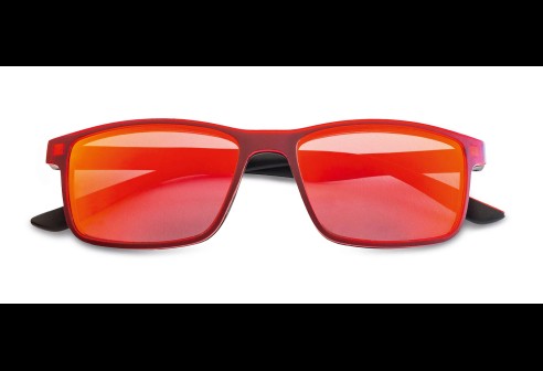 Leesbril zwart/rood met polariserende clip rood verspiegeld