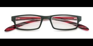 Leesbril kunststof montuur met 'neckholder' veren groen-rood