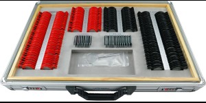 Boîte d’essai avec 260 verres de mesure avec cerclage en plastique