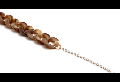 Chaîne de lunettes acrylique/métal noix de pécan/or rose 2 pièces