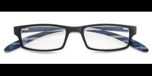 Lunettes en plastique avec branches 'Neckholder' rayée noir-blue