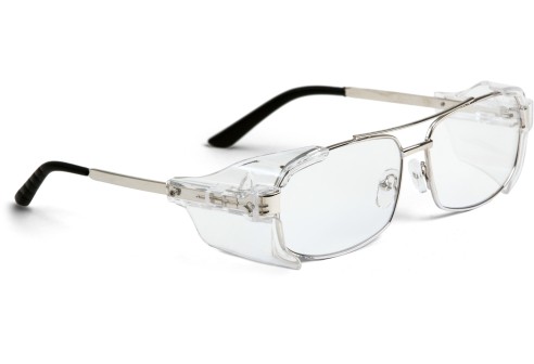 Veiligheidsbril metaal met dubbele brug en zijkleppen zilver