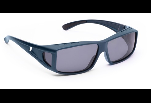 Overzetzonnebril groot hoekig - Blauw metallic