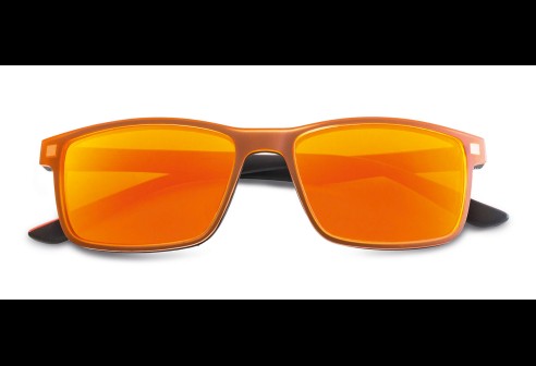 Leesbril zwart/oranje met polariserende clip oranje verspiegeld