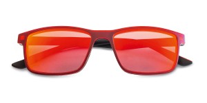 Leesbril zwart/rood met polariserende clip rood verspiegeld