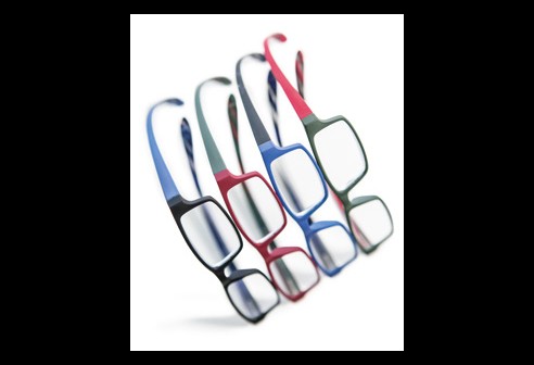 Leesbril kunststof montuur met 'neckholder' veren  gestreept 
